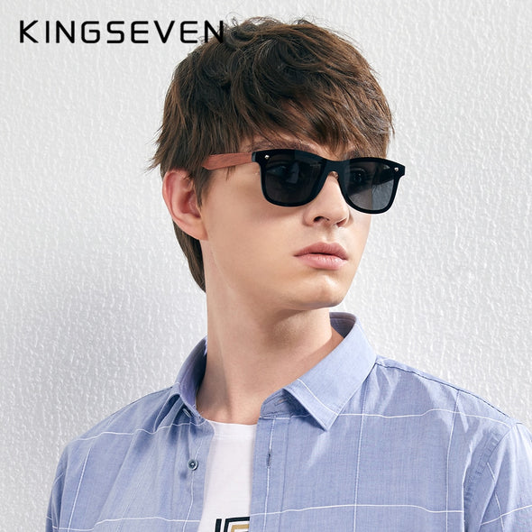 Stylishly Polarized: KINGSEVEN Men's Fashion Sunglasses with Natural Wooden Frames