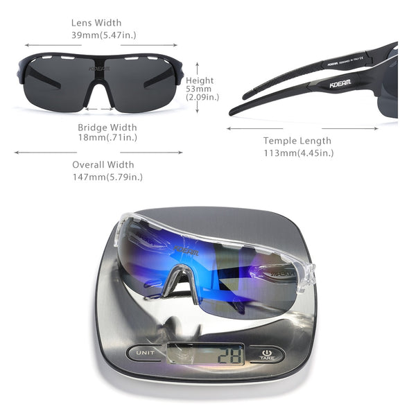 KDEAM Polarized Cycling Sunglasses 1.2mm Thickness Lens, Reduce Wind Resistance Key-Hole Designed