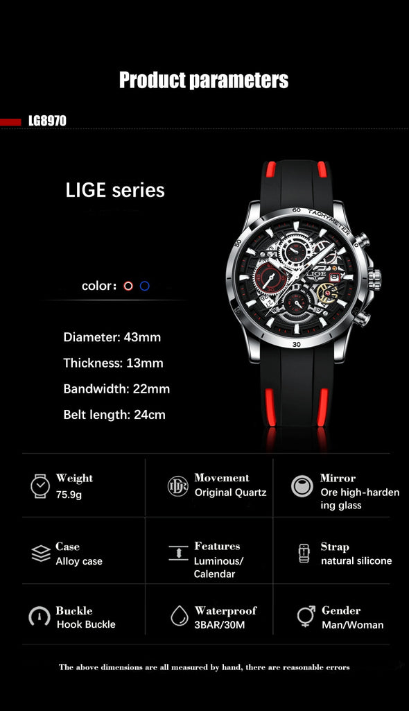 LIGE  Big Sports Waterproof Chronograph Wristwatch
