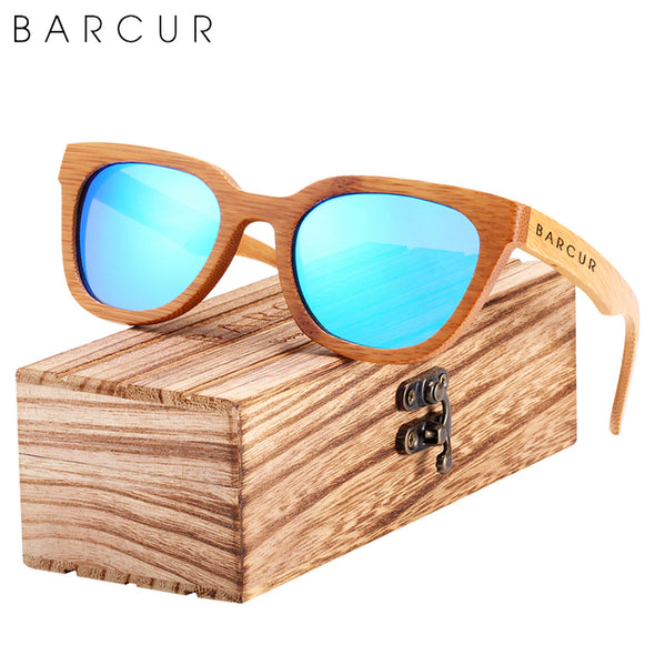 BARCUR Cat Eye Style Natural Wood Sunglasses Polarized UV400 Protection