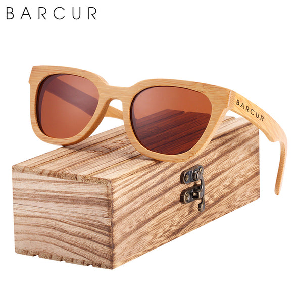 BARCUR Cat Eye Style Natural Wood Sunglasses Polarized UV400 Protection