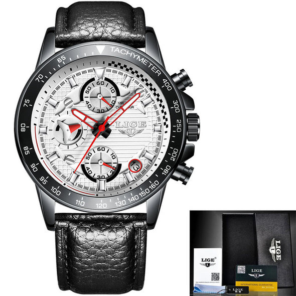 LIGE  Business Full Steel Sport Quartz Chronograph Wrist Watch